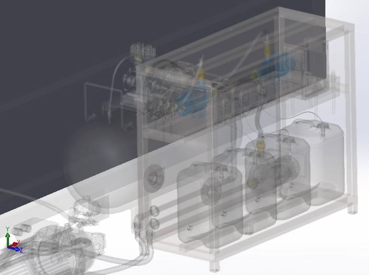 ZetaWash yüksek basınç pompa ünitesi ve kimyasal tankları CAD görünümü